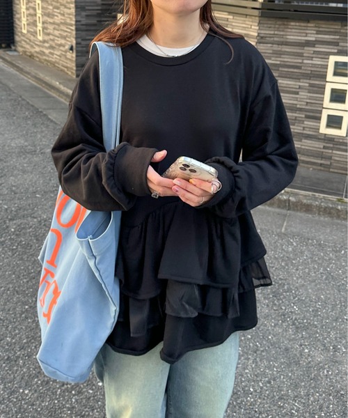 PILIT(ピリット)の「ティアードペプラムトップス(Tシャツ/カットソー・レディース・アイボリー/ブラック・MEDIUM)」の19枚目の写真