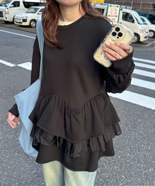 PILIT(ピリット)の「ティアードペプラムトップス(Tシャツ/カットソー・レディース・アイボリー/ブラック・MEDIUM)」の18枚目の写真