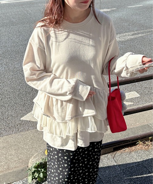 PILIT(ピリット)の「ティアードペプラムトップス(Tシャツ/カットソー・レディース・アイボリー/ブラック・MEDIUM)」の15枚目の写真