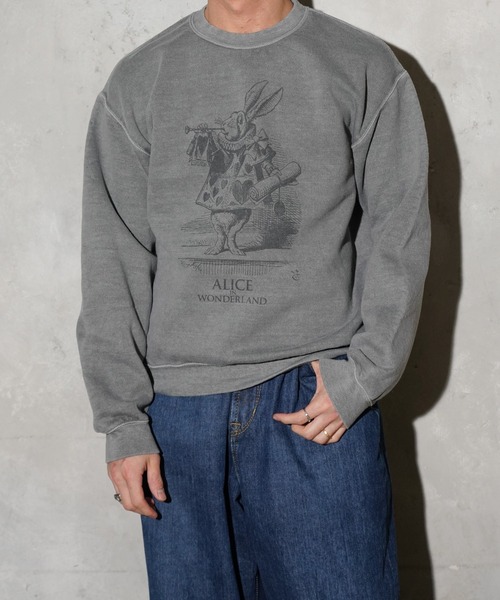 THRIFTY LOOK（スリフティールック）の「THRIFTY LOOK / スリフティールック "WHITE RABBIT" CREW SWEAT ピグメント加工 スウェット（スウェット・メンズ・グリーン/ライトグレー/ブラック・X-LARGE/LARGE/MEDIUM）」の4枚目の写真