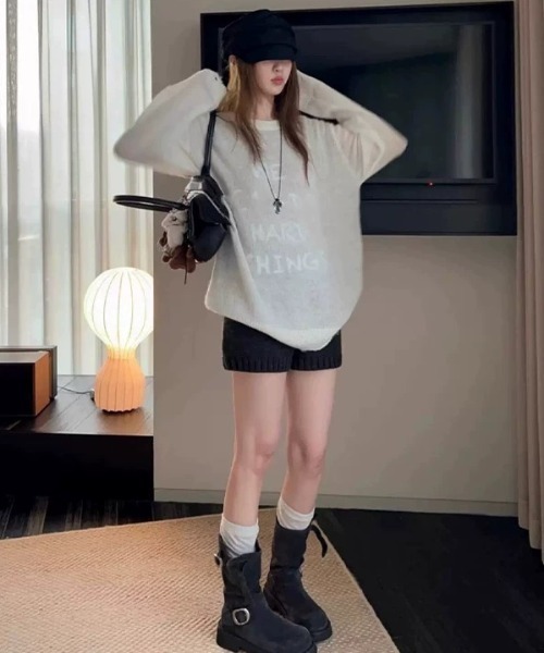 CELENA BEATS(セレナビーツ)の「ニットショートパンツ(その他パンツ・レディース・アイボリー/グレー・FREE)」の9枚目の写真
