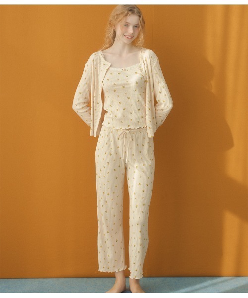 PEACH JOHN(ピーチジョン)の「コットン混リブパジャマ3点セット(ルームウェア/パジャマ・レディース・グレー/イエロー・ONE SIZE)」の10枚目の写真