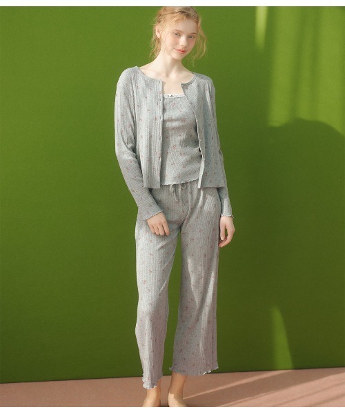 PEACH JOHN(ピーチジョン)の「コットン混リブパジャマ3点セット(ルームウェア/パジャマ・レディース・グレー/イエロー・ONE SIZE)」の3枚目の写真