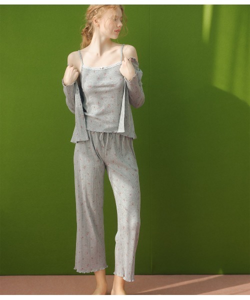 PEACH JOHN(ピーチジョン)の「コットン混リブパジャマ3点セット(ルームウェア/パジャマ・レディース・グレー/イエロー・ONE SIZE)」の4枚目の写真