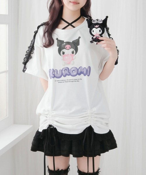 DearMyLove（ディアマイラブ）の「【ｻﾝﾘｵ×DML】ﾘﾎﾞﾝﾚｰｽﾋﾞｯｸﾞTｼｬﾂ（Tシャツ/カットソー・レディース・ホワイト×ブルー/ホワイト×ピンク/ホワイト×ブラック・M～Ｌ/LL～3L）」の3枚目の写真