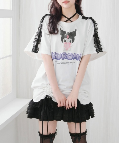 DearMyLove（ディアマイラブ）の「【ｻﾝﾘｵ×DML】ﾘﾎﾞﾝﾚｰｽﾋﾞｯｸﾞTｼｬﾂ（Tシャツ/カットソー・レディース・ホワイト×ブルー/ホワイト×ピンク/ホワイト×ブラック・M～Ｌ/LL～3L）」の5枚目の写真