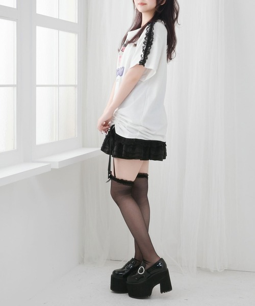 DearMyLove（ディアマイラブ）の「【ｻﾝﾘｵ×DML】ﾘﾎﾞﾝﾚｰｽﾋﾞｯｸﾞTｼｬﾂ（Tシャツ/カットソー・レディース・ホワイト×ブルー/ホワイト×ピンク/ホワイト×ブラック・M～Ｌ/LL～3L）」の6枚目の写真