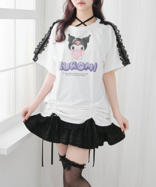 DearMyLove（ディアマイラブ）の「【ｻﾝﾘｵ×DML】ﾘﾎﾞﾝﾚｰｽﾋﾞｯｸﾞTｼｬﾂ（Tシャツ/カットソー・レディース・ホワイト×ブルー/ホワイト×ピンク/ホワイト×ブラック・M～Ｌ/LL～3L）」の7枚目の写真