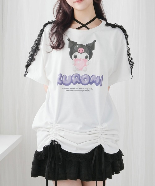 DearMyLove（ディアマイラブ）の「【ｻﾝﾘｵ×DML】ﾘﾎﾞﾝﾚｰｽﾋﾞｯｸﾞTｼｬﾂ（Tシャツ/カットソー・レディース・ホワイト×ブルー/ホワイト×ピンク/ホワイト×ブラック・M～Ｌ/LL～3L）」の8枚目の写真