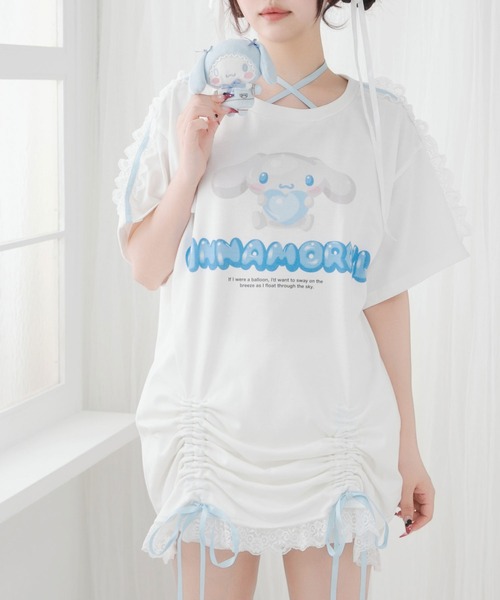 DearMyLove（ディアマイラブ）の「【ｻﾝﾘｵ×DML】ﾘﾎﾞﾝﾚｰｽﾋﾞｯｸﾞTｼｬﾂ（Tシャツ/カットソー・レディース・ホワイト×ブルー/ホワイト×ピンク/ホワイト×ブラック・M～Ｌ/LL～3L）」の11枚目の写真