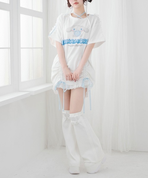 DearMyLove（ディアマイラブ）の「【ｻﾝﾘｵ×DML】ﾘﾎﾞﾝﾚｰｽﾋﾞｯｸﾞTｼｬﾂ（Tシャツ/カットソー・レディース・ホワイト×ブルー/ホワイト×ピンク/ホワイト×ブラック・M～Ｌ/LL～3L）」の13枚目の写真