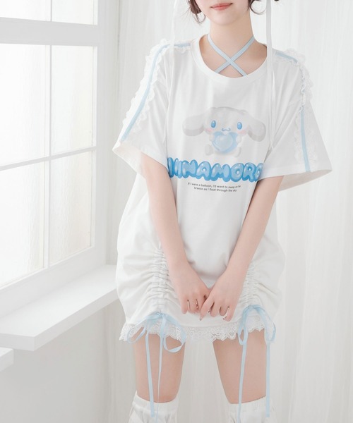 DearMyLove（ディアマイラブ）の「【ｻﾝﾘｵ×DML】ﾘﾎﾞﾝﾚｰｽﾋﾞｯｸﾞTｼｬﾂ（Tシャツ/カットソー・レディース・ホワイト×ブルー/ホワイト×ピンク/ホワイト×ブラック・M～Ｌ/LL～3L）」の14枚目の写真