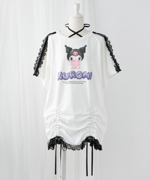DearMyLove（ディアマイラブ）の「【ｻﾝﾘｵ×DML】ﾘﾎﾞﾝﾚｰｽﾋﾞｯｸﾞTｼｬﾂ（Tシャツ/カットソー・レディース・ホワイト×ブルー/ホワイト×ピンク/ホワイト×ブラック・M～Ｌ/LL～3L）」の15枚目の写真