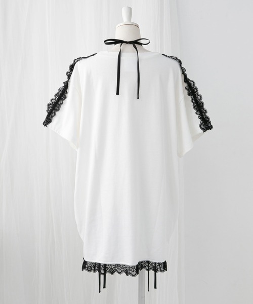 DearMyLove（ディアマイラブ）の「【ｻﾝﾘｵ×DML】ﾘﾎﾞﾝﾚｰｽﾋﾞｯｸﾞTｼｬﾂ（Tシャツ/カットソー・レディース・ホワイト×ブルー/ホワイト×ピンク/ホワイト×ブラック・M～Ｌ/LL～3L）」の16枚目の写真