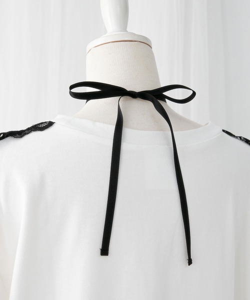 DearMyLove（ディアマイラブ）の「【ｻﾝﾘｵ×DML】ﾘﾎﾞﾝﾚｰｽﾋﾞｯｸﾞTｼｬﾂ（Tシャツ/カットソー・レディース・ホワイト×ブルー/ホワイト×ピンク/ホワイト×ブラック・M～Ｌ/LL～3L）」の22枚目の写真