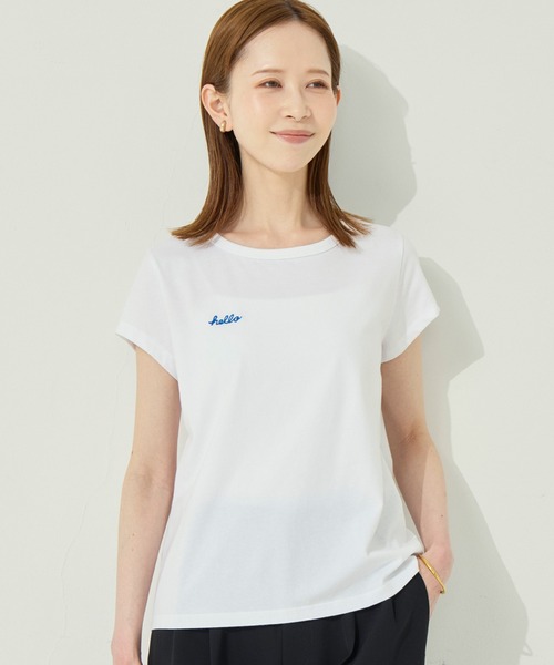 coca(coca)(コカ)の「刺繍入り半袖クルーネックトップス(Tシャツ/カットソー・レディース・ライトグレー/ホワイト・L/S/M)」の1枚目の写真