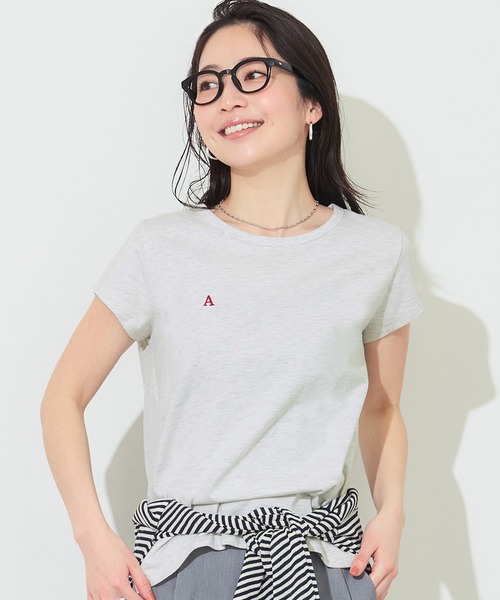 coca(coca)(コカ)の「刺繍入り半袖クルーネックトップス(Tシャツ/カットソー・レディース・ライトグレー/ホワイト・L/S/M)」の2枚目の写真