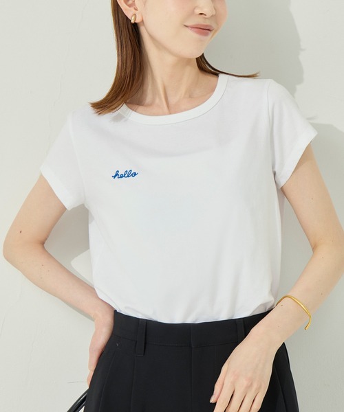 coca(coca)(コカ)の「刺繍入り半袖クルーネックトップス(Tシャツ/カットソー・レディース・ライトグレー/ホワイト・L/S/M)」の5枚目の写真