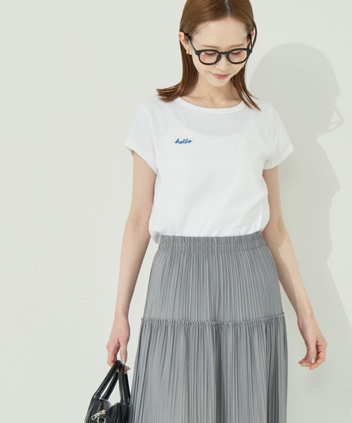 coca(coca)(コカ)の「刺繍入り半袖クルーネックトップス(Tシャツ/カットソー・レディース・ライトグレー/ホワイト・L/S/M)」の7枚目の写真