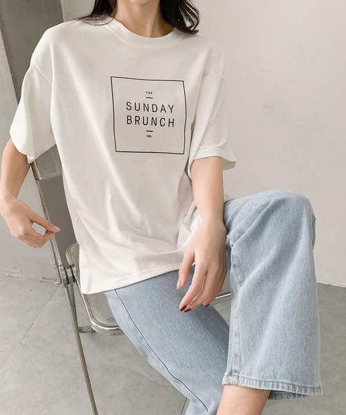 LOWO(ロワ)の「英字ロゴプリントオーバーサイズ半袖Tシャツ(コットン/カジュアル)(Tシャツ/カットソー・レディース・ネイビー/ホワイト/グレー・FREE)」の8枚目の写真
