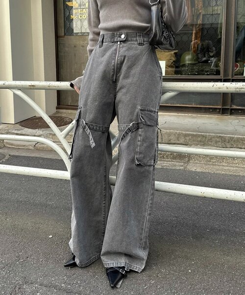 mline（エムライン）の「[mline]ベルトデニムパンツ（デニムパンツ・レディース・ブラック・2/1）」の2枚目の写真