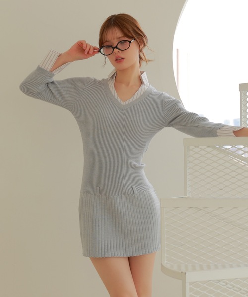 M DOLLY(エムドリー)の「stripe shirt sereno mini dress/ストライプシャツセレーノミニドレス(ワンピース・レディース・グレー/ベージュ・FREE)」の7枚目の写真