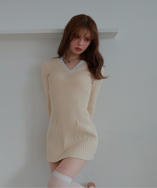 M DOLLY(エムドリー)の「stripe shirt sereno mini dress/ストライプシャツセレーノミニドレス(ワンピース・レディース・グレー/ベージュ・FREE)」の14枚目の写真