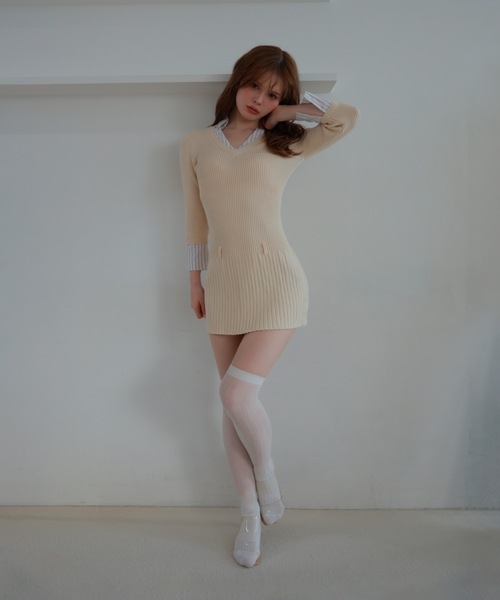 M DOLLY(エムドリー)の「stripe shirt sereno mini dress/ストライプシャツセレーノミニドレス(ワンピース・レディース・グレー/ベージュ・FREE)」の18枚目の写真
