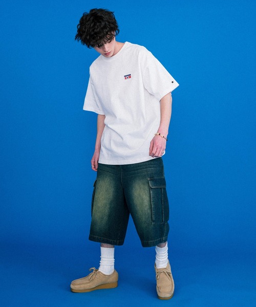 CONVERSE(コンバース)の「CONVERSE コンバース 天竺プレートロゴ半袖クルーネックTシャツ/ハーフスリーブカットソー(Tシャツ/カットソー・メンズ・ホワイト/オートミール/ネイビー/ブラック・L/M/XL)」の6枚目の写真
