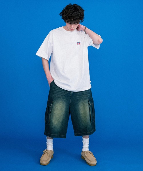 CONVERSE(コンバース)の「CONVERSE コンバース 天竺プレートロゴ半袖クルーネックTシャツ/ハーフスリーブカットソー(Tシャツ/カットソー・メンズ・ホワイト/オートミール/ネイビー/ブラック・L/M/XL)」の7枚目の写真
