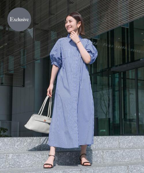 URBAN RESEARCH ROSSO WOMEN(アーバンリサーチ ロッソ)の「『別注』ELENDEEK×ROSSO RELAXY SHIRT ONE-PIECE(ワンピース・レディース・オフホワイト/ブラック系その他/ブルー系その他・1)」の3枚目の写真