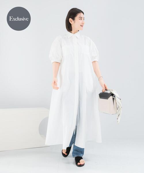 URBAN RESEARCH ROSSO WOMEN(アーバンリサーチ ロッソ)の「『別注』ELENDEEK×ROSSO RELAXY SHIRT ONE-PIECE(ワンピース・レディース・オフホワイト/ブラック系その他/ブルー系その他・1)」の1枚目の写真