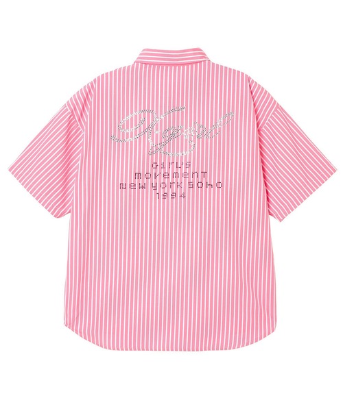 X-girl(エックスガール)の「STRIPED RHINESTONE S/S SHIRT(シャツ/ブラウス・レディース・ライトブルー/ピンク・S/M)」の7枚目の写真