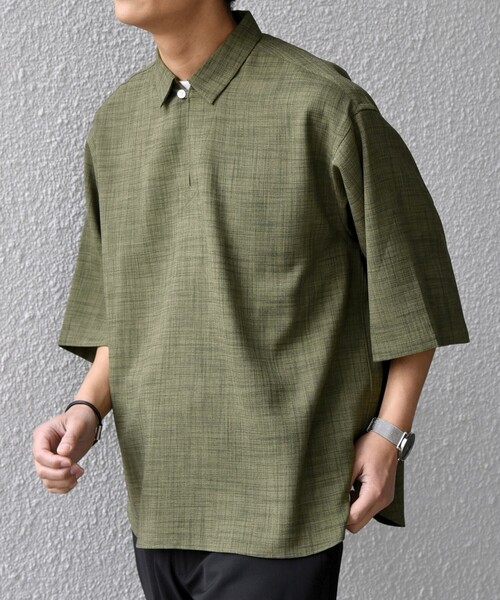 SHIPS any（シップス エニィ）の「SHIPS any:〈洗濯機可能〉FUTURE LINEN CANVAS リネンライク スキッパー プルオーバーシャツ◇（シャツ/ブラウス・メンズ・オリーブ/ネイビー/ブルー/ブラウン/ダークブルー/ブラウン系その他・LARGE/MEDIUM/SMALL）」の4枚目の写真