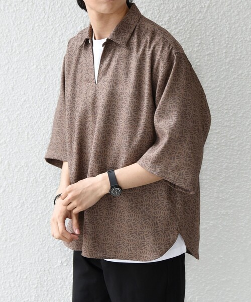 SHIPS any（シップス エニィ）の「SHIPS any:〈UVカット〉FUTURE LINEN CANVAS リネンライク スキッパー プルオーバーシャツ◆（シャツ/ブラウス・メンズ・オリーブ/ネイビー/ブルー/ブラウン/ダークブルー/ブラウン系その他・LARGE/MEDIUM/SMALL）」の8枚目の写真