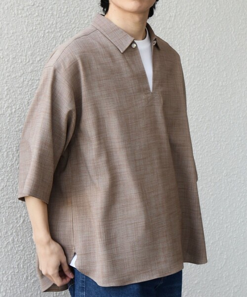 SHIPS any（シップス エニィ）の「SHIPS any:〈洗濯機可能〉FUTURE LINEN CANVAS リネンライク スキッパー プルオーバーシャツ◇（シャツ/ブラウス・メンズ・オリーブ/ネイビー/ブルー/ブラウン/ダークブルー/ブラウン系その他・LARGE/MEDIUM/SMALL）」の19枚目の写真