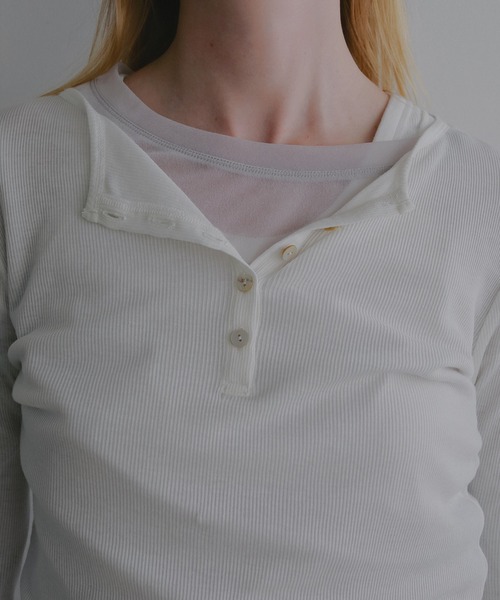MANOF(マノフ)の「SHEER LAYERED CUT TOPS(Tシャツ/カットソー・レディース・ブラック/アイボリー/ブルー・F)」の22枚目の写真