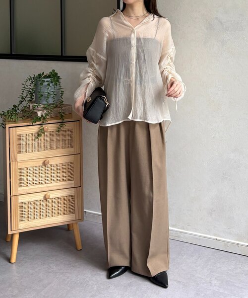 Thevon(ゼボン)の「ラメワッシャー袖シャーリングシアーシャツ(シャツ/ブラウス・レディース・ピンク/ブラウン/サックスブルー/アイボリー・FREE)」の9枚目の写真