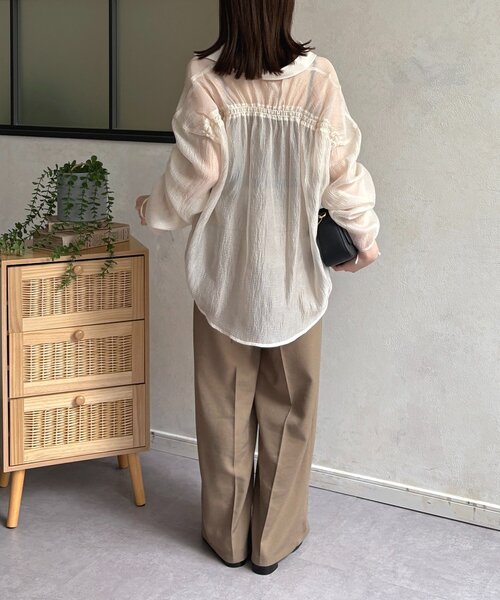 Thevon(ゼボン)の「ラメワッシャー袖シャーリングシアーシャツ(シャツ/ブラウス・レディース・ピンク/ブラウン/サックスブルー/アイボリー・FREE)」の11枚目の写真