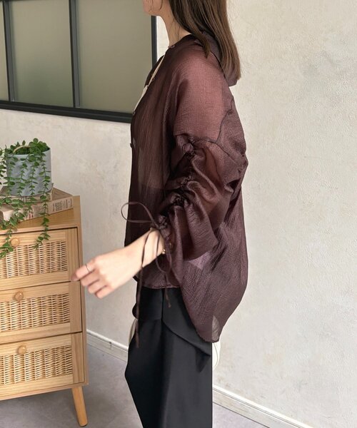 Thevon(ゼボン)の「ラメワッシャー袖シャーリングシアーシャツ(シャツ/ブラウス・レディース・ピンク/ブラウン/サックスブルー/アイボリー・FREE)」の14枚目の写真