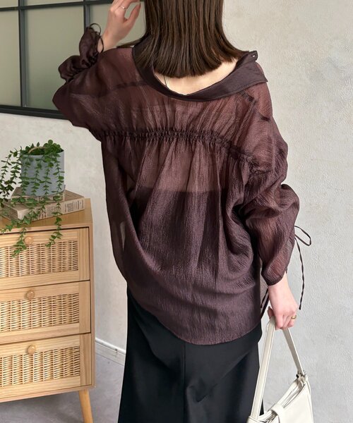 Thevon(ゼボン)の「ラメワッシャー袖シャーリングシアーシャツ(シャツ/ブラウス・レディース・ピンク/ブラウン/サックスブルー/アイボリー・FREE)」の15枚目の写真