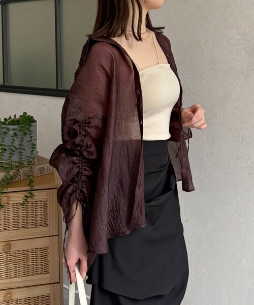 Thevon(ゼボン)の「ラメワッシャー袖シャーリングシアーシャツ(シャツ/ブラウス・レディース・ピンク/ブラウン/サックスブルー/アイボリー・FREE)」の16枚目の写真