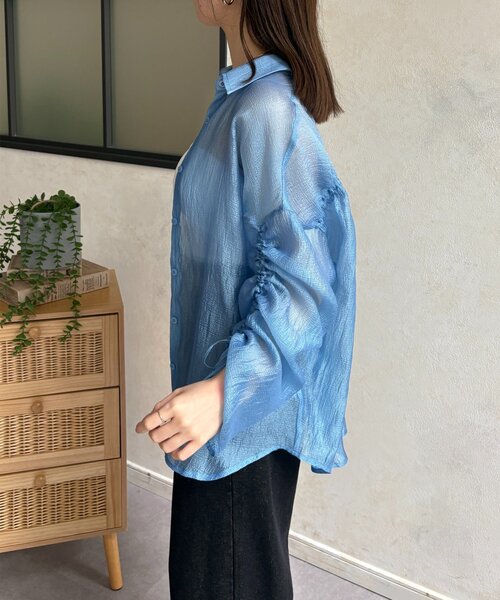 Thevon(ゼボン)の「ラメワッシャー袖シャーリングシアーシャツ(シャツ/ブラウス・レディース・ピンク/ブラウン/サックスブルー/アイボリー・FREE)」の21枚目の写真