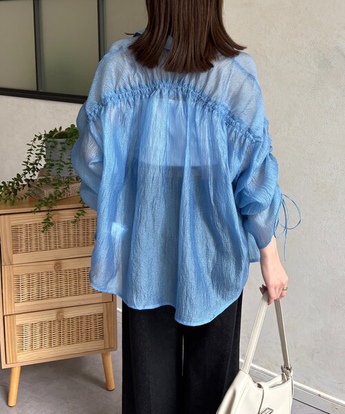 Thevon(ゼボン)の「ラメワッシャー袖シャーリングシアーシャツ(シャツ/ブラウス・レディース・ピンク/ブラウン/サックスブルー/アイボリー・FREE)」の22枚目の写真