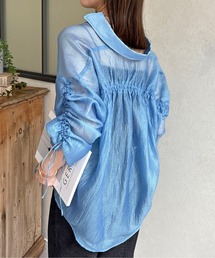 【新色登場！】ラメワッシャー袖シャーリングシアーシャツ