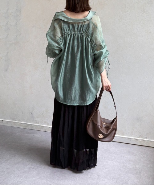Thevon(ゼボン)の「【新色登場!】ラメワッシャー袖シャーリングシアーシャツ(シャツ/ブラウス・レディース・ピンク/ブラウン/サックスブルー/アイボリー/グリーン/オレンジ・FREE)」の16枚目の写真