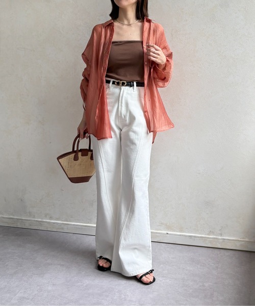 Thevon(ゼボン)の「【新色登場!】ラメワッシャー袖シャーリングシアーシャツ(シャツ/ブラウス・レディース・ピンク/ブラウン/サックスブルー/アイボリー/グリーン/オレンジ・FREE)」の10枚目の写真