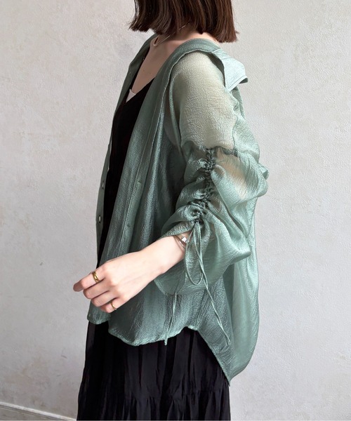 Thevon(ゼボン)の「【新色登場!】ラメワッシャー袖シャーリングシアーシャツ(シャツ/ブラウス・レディース・ピンク/ブラウン/サックスブルー/アイボリー/グリーン/オレンジ・FREE)」の21枚目の写真