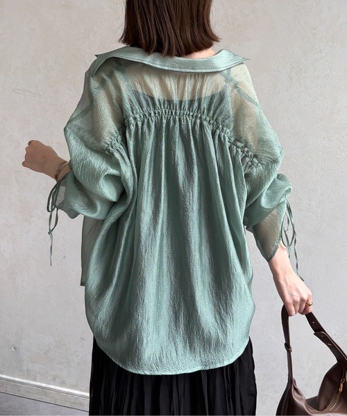 Thevon(ゼボン)の「【新色登場!】ラメワッシャー袖シャーリングシアーシャツ(シャツ/ブラウス・レディース・ピンク/ブラウン/サックスブルー/アイボリー/グリーン/オレンジ・FREE)」の20枚目の写真