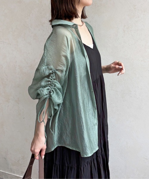 Thevon(ゼボン)の「【新色登場!】ラメワッシャー袖シャーリングシアーシャツ(シャツ/ブラウス・レディース・ピンク/ブラウン/サックスブルー/アイボリー/グリーン/オレンジ・FREE)」の19枚目の写真